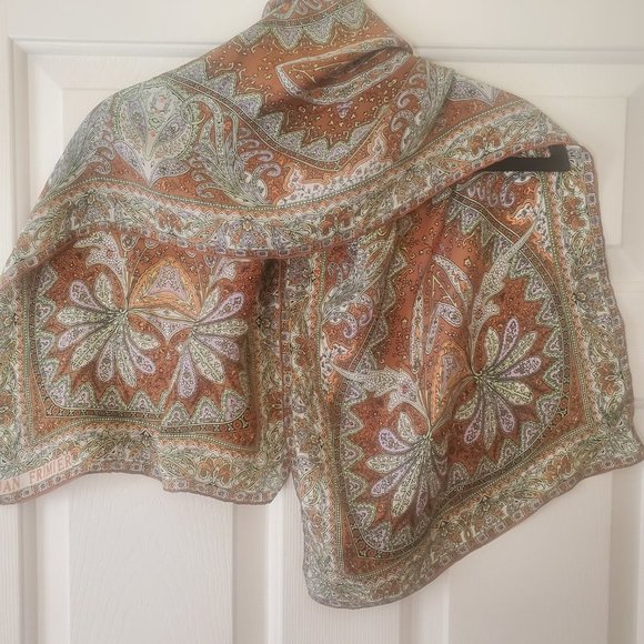 Vintage Jan Frimier Persian Style Brown and Pink Rectangle Scarf - Picture 5 of 7